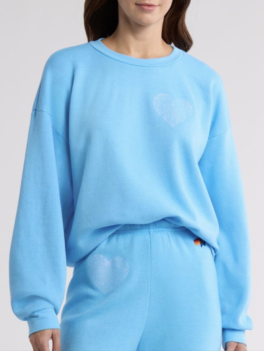 Aviator Nation Glitter Heart Crewneck Sweatshirt - Baby Blue - Picture 2 of 15